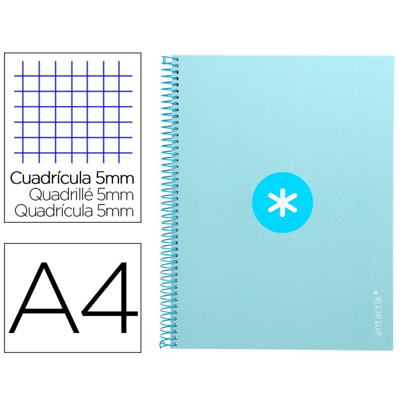 Cuaderno espiral a4 micro antartik tapa forrada 80h 90 gr cuadro 5mm 1 banda 4 taladros celeste Cuaderno espiral a4 micro antartik tapa forrada 80h 90 gr cuadro 5mm 1 banda 4 taladros celeste