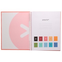 Cuaderno espiral a4 micro antartik tapa forrada 80h 90 gr cuadro 5mm 1 banda 4 taladros rosa claro