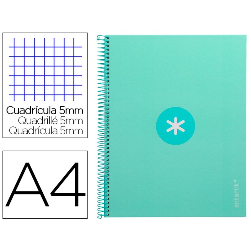 Cuaderno espiral a4 micro antartik tapa forrada 80h 90 gr cuadro 5mm 1 banda 4 taladros menta Cuaderno espiral a4 micro antartik tapa forrada 80h 90 gr cuadro 5mm 1 banda 4 taladros menta