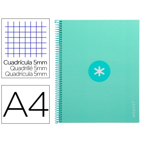 Cuaderno espiral a4 micro antartik tapa forrada 80h 90 gr cuadro 5mm 1 banda 4 taladros menta