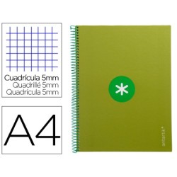 Cuaderno espiral a4 micro antartik tapa forrada 80h 90 gr cuadro 5mm 1 banda 4 taladros verde