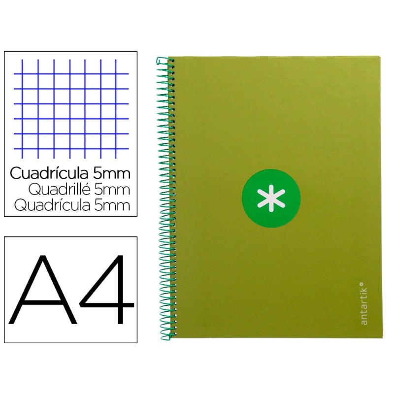 Cuaderno espiral a4 micro antartik tapa forrada 80h 90 gr cuadro 5mm 1 banda 4 taladros verde Cuaderno espiral a4 micro antartik tapa forrada 80h 90 gr cuadro 5mm 1 banda 4 taladros verde