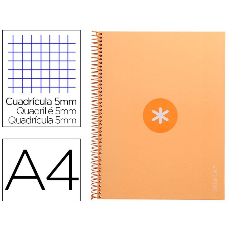 Cuaderno espiral a4 micro antartik tapa forrada 80h 90 gr cuadro 5mm 1 banda 4 taladros color peach Cuaderno espiral a4 micro antartik tapa forrada 80h 90 gr cuadro 5mm 1 banda 4 taladros color peach