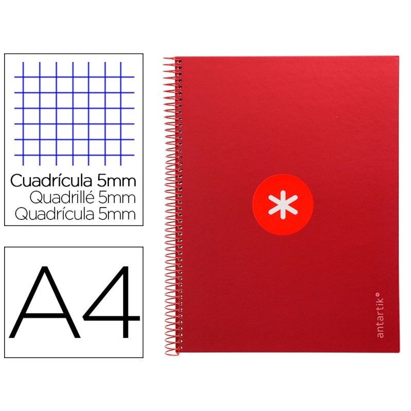 Cuaderno espiral a4 micro antartik tapa forrada 80h 90 gr cuadro 5mm 1 banda 4 taladros frambuesa Cuaderno espiral a4 micro antartik tapa forrada 80h 90 gr cuadro 5mm 1 banda 4 taladros frambuesa