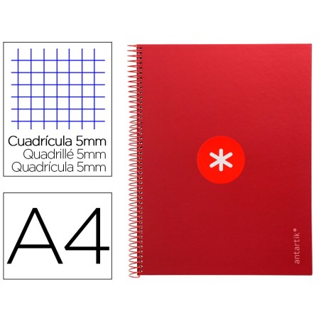 Cuaderno espiral a4 micro antartik tapa forrada 80h 90 gr cuadro 5mm 1 banda 4 taladros frambuesa