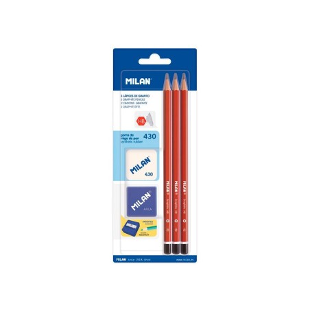 Lapices de grafito milan hexagonal hb  goma 430  afilalapiz blister de 3 unidades