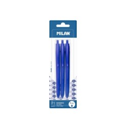 Boligrafo milan p1 retractil 1 mm touch azul blister de 3 unidades
