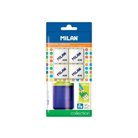 Sacapuntas milan collection plastico 2 usos  4 gomas de borrar 430