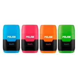 Sacapuntas milan compact touch duo plastico 2 usos con goma  2 recambios de goma en blister