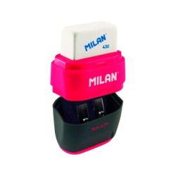 Sacapuntas milan compact touch duo plastico 2 usos con goma  2 recambios de goma en blister