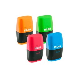 Sacapuntas milan compact touch duo plastico 2 usos con goma  2 recambios de goma en blister