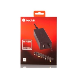 Adaptador de corriente ngs automatic 45w con 8 adaptadores y salida usb 2a