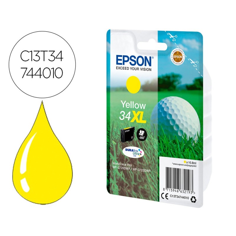 Ink-jet epson work force pro wf-3720dwf/3725dwf amarillo 34xl durabrite ultra ink 950 paginas