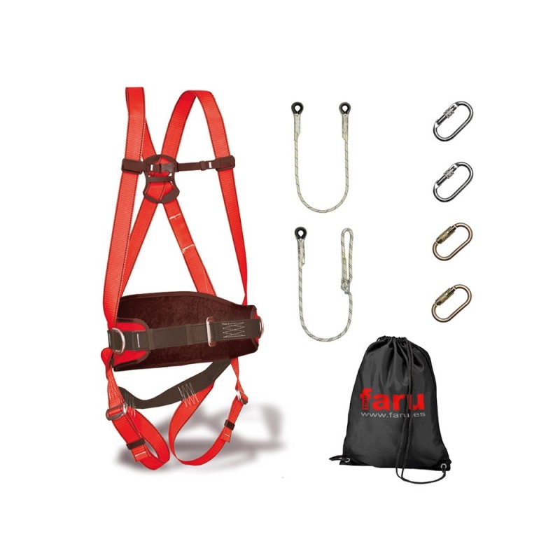 Conjunto trabajo en alturas faru arnes p50f  cuerda c170  2 mosquetones virola  cuerda regulable c169  2