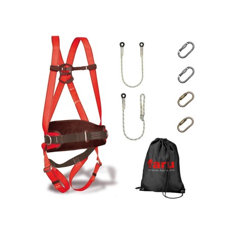 Conjunto trabajo en alturas faru arnes p50f  cuerda c170  2 mosquetones virola  cuerda regulable c169  2