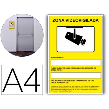 Pictograma archivo 2000 camaras de vigilancia en grabacion las 24 horas pvc amarillo luminiscente 210x297
