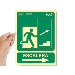Pictograma archivo 2000 salida emergencia escalera sube derecha pvc verde luminiscente 224x300 mm