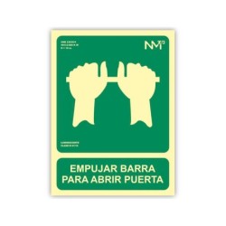 Pictograma archivo 2000 empujar barra para abrir puerta pvc verde luminiscente 224x300 mm