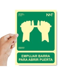 Pictograma archivo 2000 empujar barra para abrir puerta pvc verde luminiscente 224x300 mm