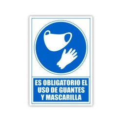 Pictograma archivo 2000 obligatorio el uso de guantes y mascarilla pvc color azul 210x297 mm