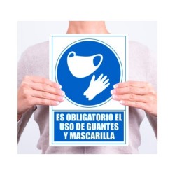 Pictograma archivo 2000 obligatorio el uso de guantes y mascarilla pvc color azul 210x297 mm