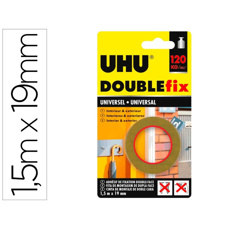 Cinta adhesiva uhu doublefix marron doble cara extra fuerte 1,5 mt x 19 mm Cinta adhesiva uhu doublefix marron doble cara extra fuerte 1,5 mt x 19 mm