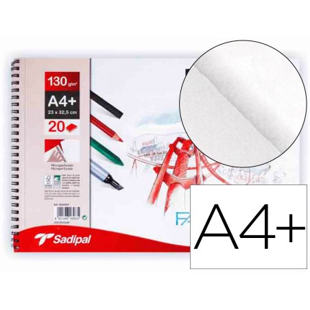 Bloc dibujo sadipal fabriano din a4 espiral 20 hojas 130g/m2 grano suave microperforado liso