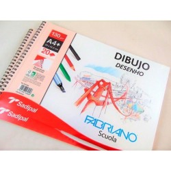 Bloc dibujo sadipal fabriano din a4 espiral 20 hojas 130g/m2 grano suave microperforado liso