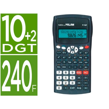Calculadora milan cientifica m240 black 2 lineas 240 funciones 102 digitos color negra con tapa color gris