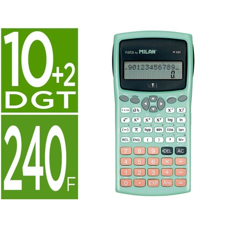 Calculadora milan cientifica m240 silver 2 lineas 240 funciones 102 digitos color verde turquesa con tapa color