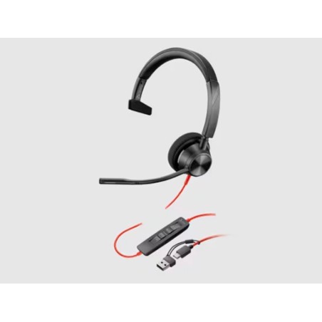 Auricular plantronics blackwire 3310 diadema cable usb-c/a monoaural con microfo no y cert. microsoft teams