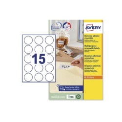 Etiqueta adhesiva avery blanca redonda removible para laser ink-jet fotocopiadora 51 mm caja de 375 unidades