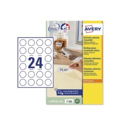Etiqueta adhesiva avery blanca redonda removible para laser ink-jet fotocopiadora 37 mm caja de 600 unidades