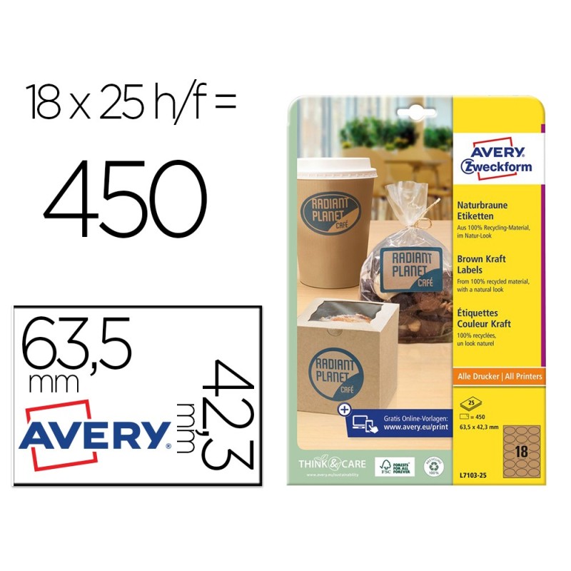 Etiqueta adhesiva avery kraft efecto carton ovalada 63,5x42,3 mm removible laser ink-jet caja de 320 unidades Etiqueta adhesiva avery kraft efecto carton ovalada 63,5x42,3 mm removible laser ink-jet caja de 320 unidades