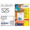 Etiqueta adhesiva cubriente avery permanente para impresora laser blanca 63,5x 38,1 mm caja de 525 unidades