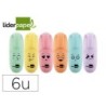Rotulador liderpapel mini fluorescente pastel punta biselada estuche de 6 unidades colores surtidos
