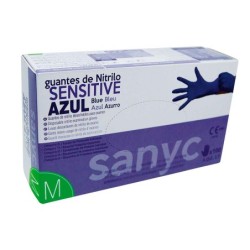 Guantes de nitrilo desechable sensitive sin polvo talla m mediana color azul caja de 100 unidades