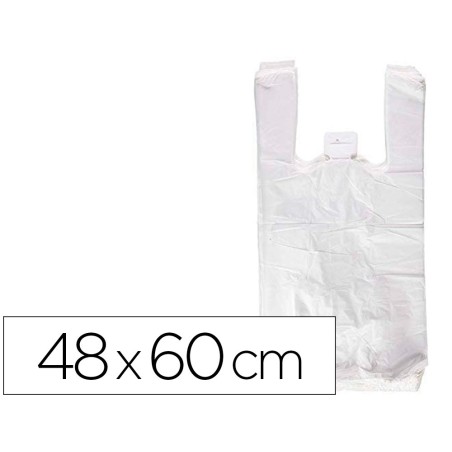 Bolsa camiseta reciclada 70% blanca 50 mc 48x60 cm apta legislacion de bolsas 2021