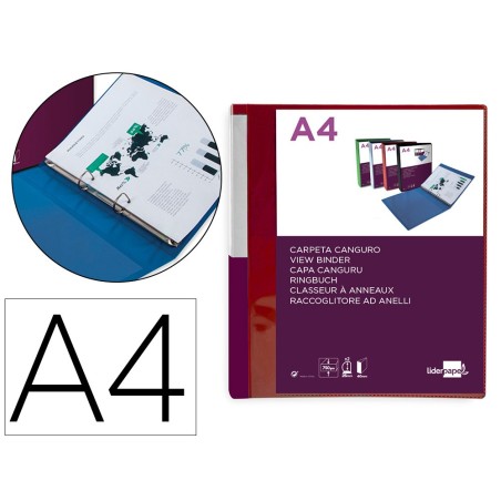 Carpeta liderpapel canguro 2 anillas 25 mm mixtas polipropileno din a4 rojo translucido