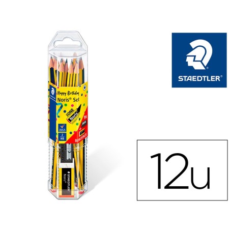 Lapices de grafito staedtler noris n.2 hb blister promocional 120 aniversario de12 uds  afilalapiz  goma