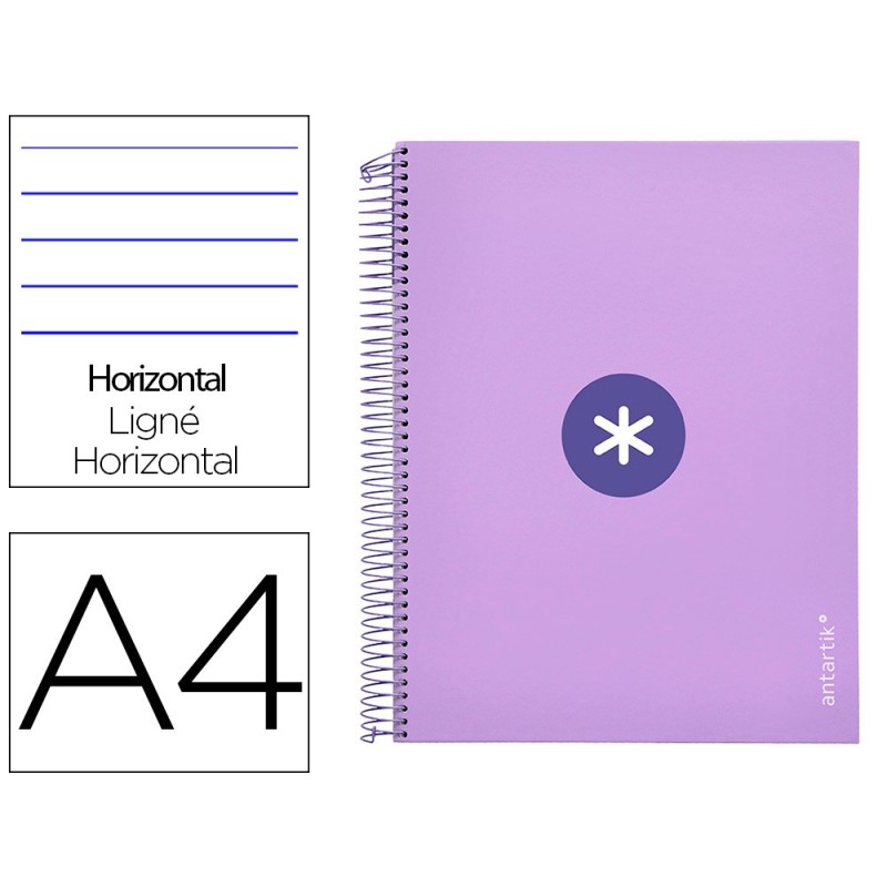 Cuaderno espiral a4 micro antartik tapa forrada 120h 90 gr horizontal 5 bandas 4 taladros color lavanda Cuaderno espiral a4 micro antartik tapa forrada 120h 90 gr horizontal 5 bandas 4 taladros color lavanda