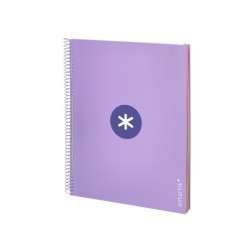 Cuaderno espiral a4 micro antartik tapa forrada 120h 90 gr horizontal 5 bandas 4 taladros color lavanda