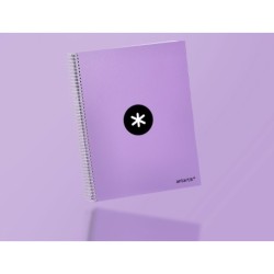 Cuaderno espiral a4 micro antartik tapa forrada 120h 90 gr horizontal 5 bandas 4 taladros color lavanda