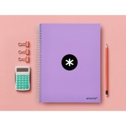 Cuaderno espiral a4 micro antartik tapa forrada 120h 90 gr horizontal 5 bandas 4 taladros color lavanda