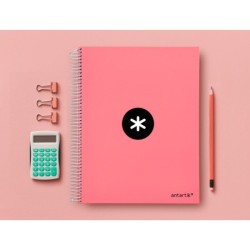 Cuaderno espiral a4 micro antartik tapa forrada 120h 90 gr horizontal 5 bandas 4 taladros color coral
