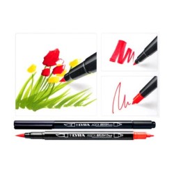 Rotulador lyra aqua brush acuarelable doble punta y pincel tonos primarios blister de 6 unidades