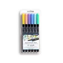 Rotulador lyra aqua brush acuarelable doble punta y pincel tonos pastel blister de 6 unidades surtidas