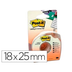 Cinta adhesiva post-it para ocultar y etiquetar 6 lineas 18 mt x 25 mm en portarrollo
