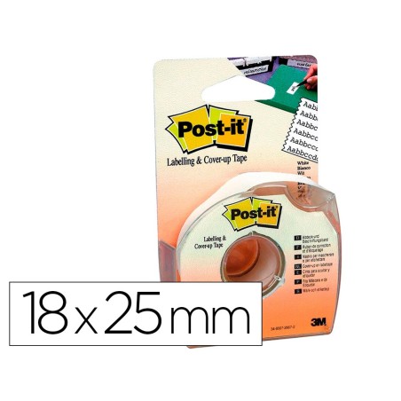 Cinta adhesiva post-it para ocultar y etiquetar 6 lineas 18 mt x 25 mm en portarrollo