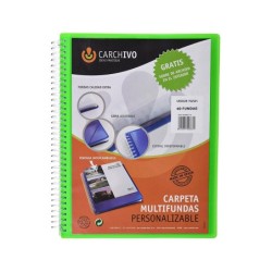 Carpeta carchivo archivex polipropileno canguro verde escaparate con espiral 40 fundas cierre gomas din a4